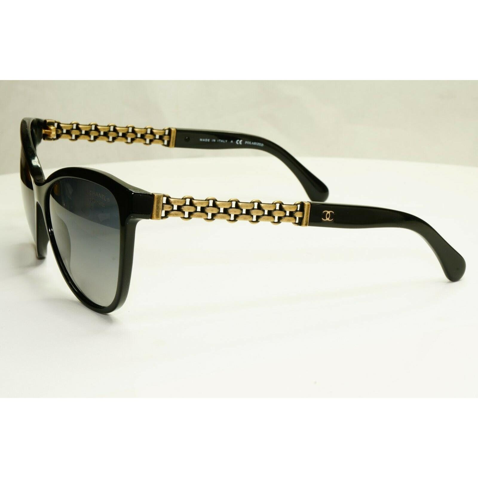Chanel Chain Polarized Sunglasses Black Bronze Smoke Gradient 