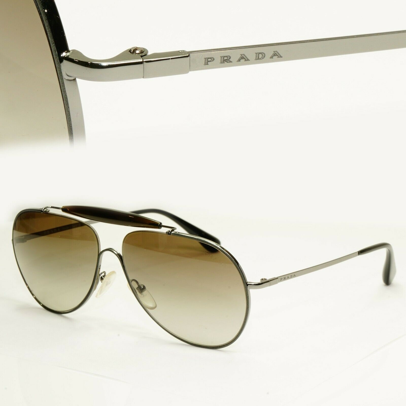 Prada Silver Pilot Sunglasses Mens Brown Brow Bar Metal Spr - Etsy