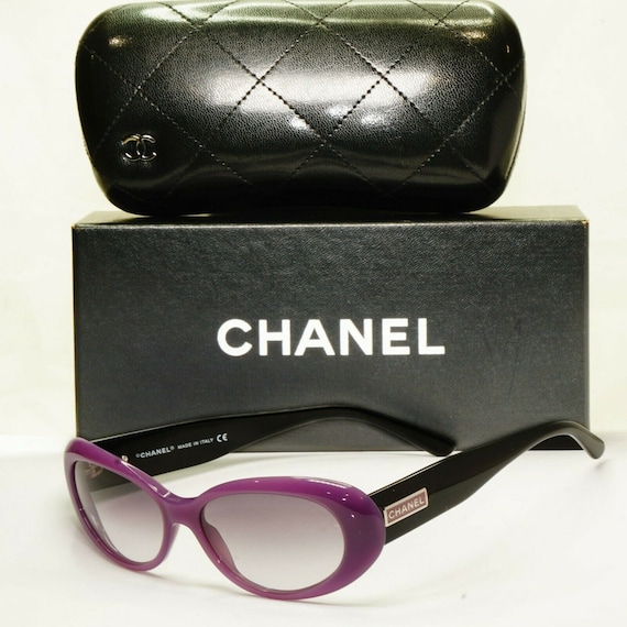 Chanel Sunglasses Violet Black Grey Rectangle Oval Designer 