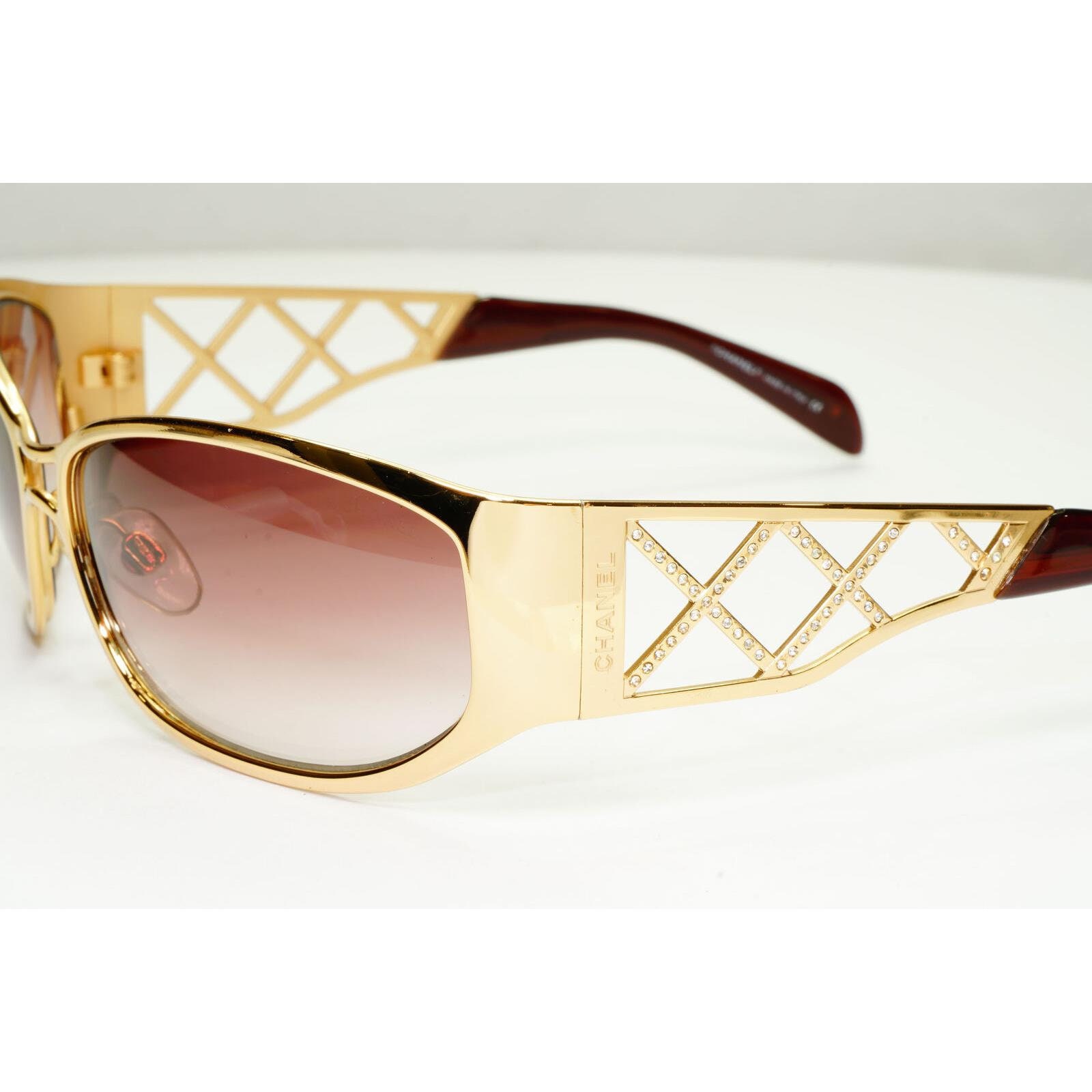 Chanel 2005 Vintage Sunglasses Brown Gold Diamante Metal 