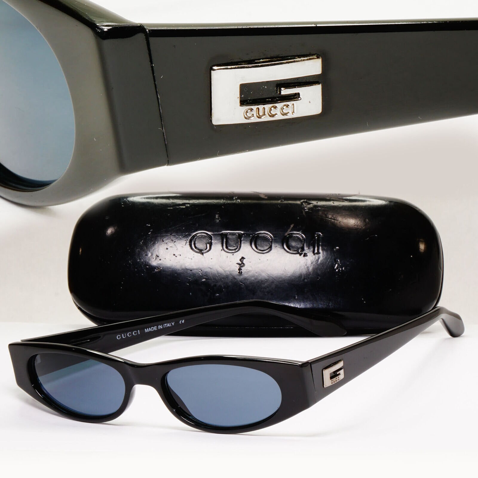 Gucci 1998 Sunglasses Vintage Black Blue Rectangle Retro Gg - Etsy