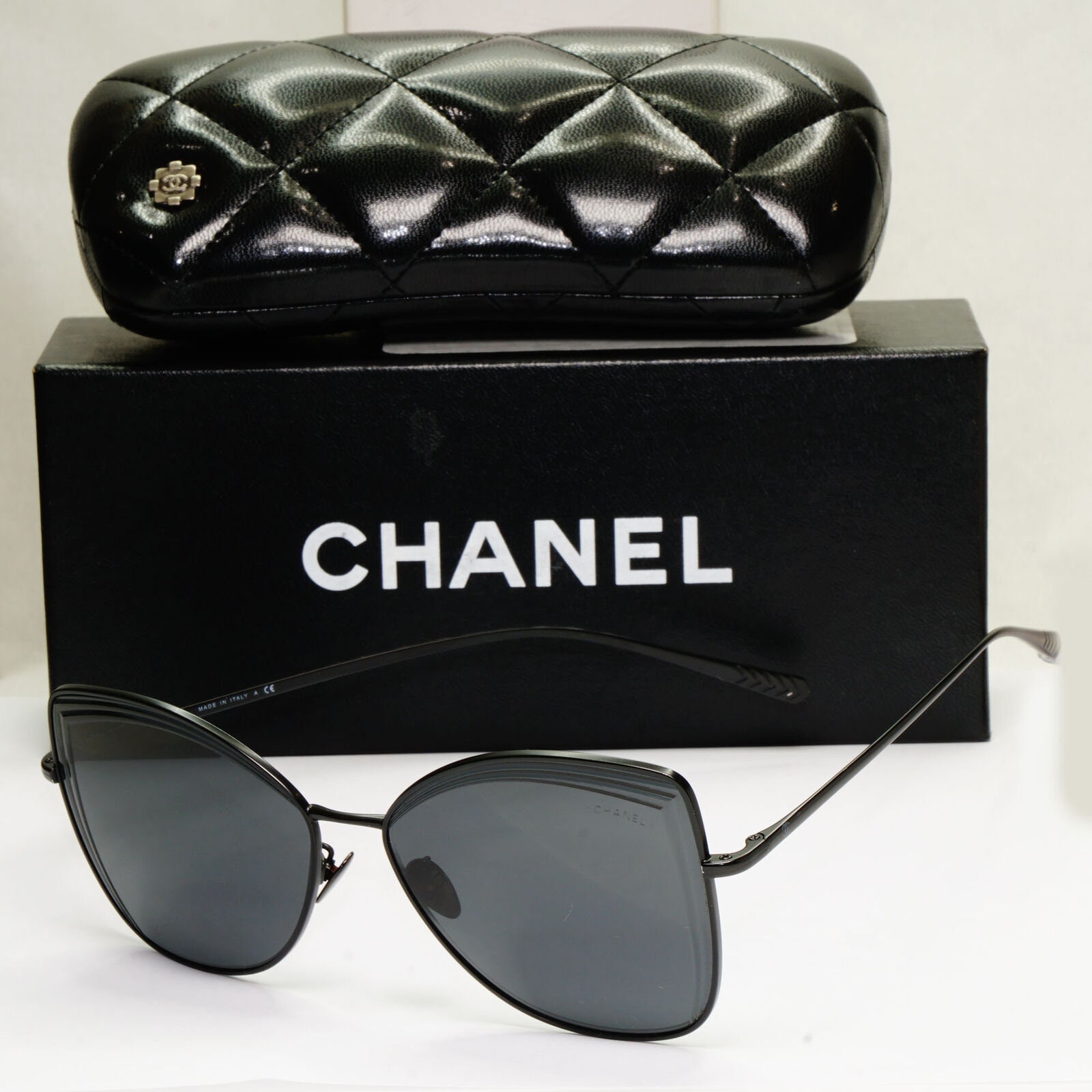 CHANEL Rimless Square Sunglasses 4101-B C.124/58 Rhinestone Silver Pink  Gradient