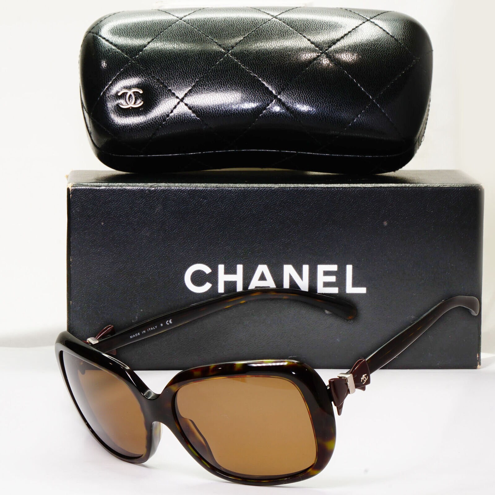 Chanel Sunglasses Quilted Shield Sunglasses 5395 Black Frame Square Grey  B476
