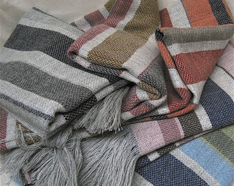Jeté à rayures en mélange de laine mérinos du Moyen-Orient, 5 couleurs, entièrement naturel, sans synthétique