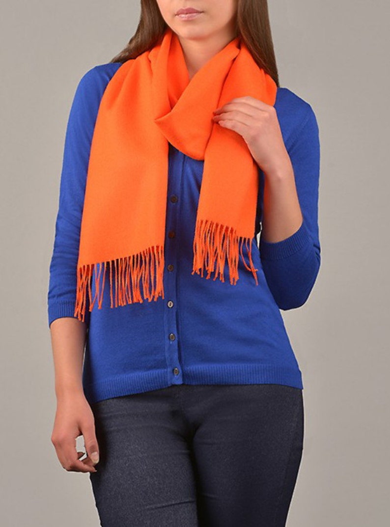 100% Baby Alpaca Scarf, Solid Weave Brushed Scarf with No Synthetic Fibers Orange