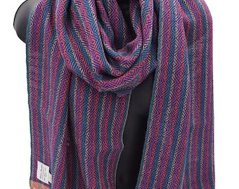 100% Baby Alpaca Diamonds Fall Striped Handwoven Multi-Color Scarf