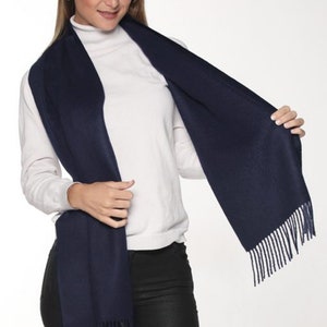 100% Baby Alpaca Scarf, Solid Weave Brushed Scarf with No Synthetic Fibers Navy Blue