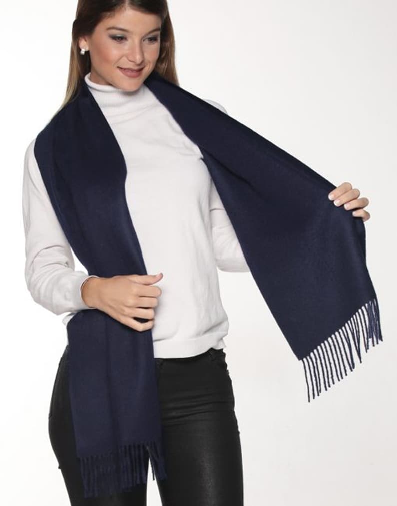 100% Baby Alpaca Scarf, Solid Weave Brushed Scarf with No Synthetic Fibers Navy Blue