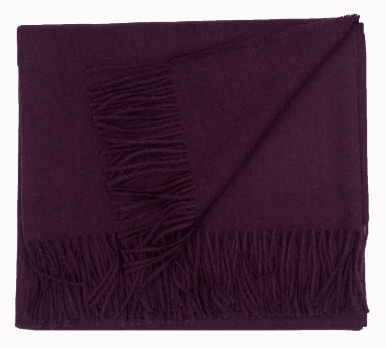 100% Baby Alpaca Scarf, Solid Weave Brushed Scarf with No Synthetic Fibers Purple Plum
