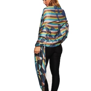 Baby Alpaca and Silk Stripe Jacquard Shawl, Silky Soft All Natural