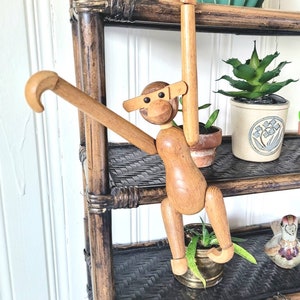 Vintage Wood Monkey 11&quot; Wooden Toy Figurine Mid Century Modern Scandinavian Decor Kay Bojesen Style