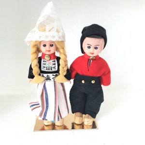 Nederlandse poppen beeldjes set Holland Sleep Eye jongen en meisje paar vintage pop met houten klompen en originele verpakking