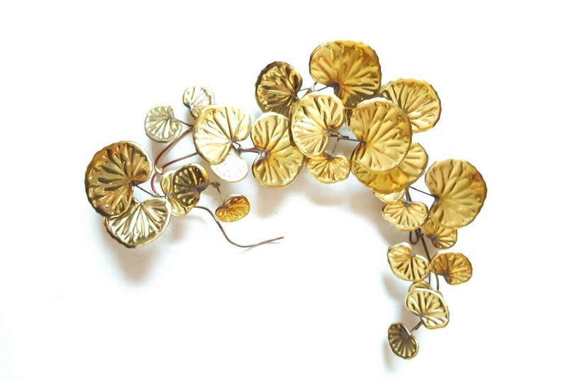 Copper Wall Art Metal Leaf Gold Lotus Work Mid Century Nature Woodland Vintage Home Decor Golden Leaves 1950s 1960s