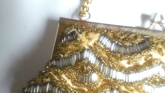 Vintage Handbag Gold Seed Bead Clutch Handmade Ba… - image 6