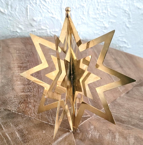 Brass Star Vintage Christmas Ornament Metal 3D Dimensional - 6.5" Diameter Large