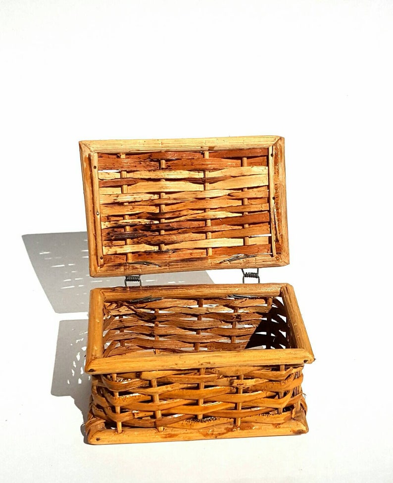 Vintage Wicker Rattan Box Lid Woven Storage Container Handmade Etsy