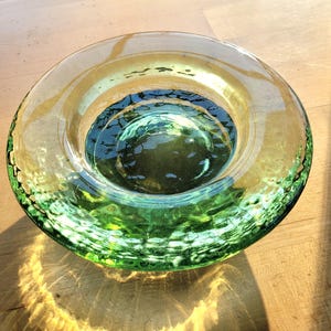 Fire and Light Recycled Glass Olive Green Candle Holder Stand Bottle Stand Vintage Made in USA Collectible Modern Home Decor Candle Plate