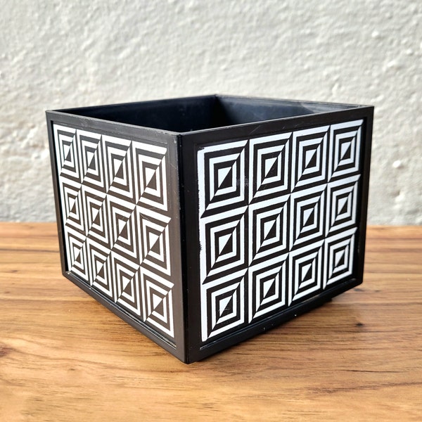Vintage Planter Black White Mid Century Modern 4 Inch Square Geometric Plastic Planter Pot Made by Lawnware Products