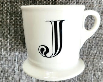 Anthropologie Mug Monogram Letter "C" "F" "J" "R" "N" "T"  Vintage Ceramic Shaving Style Cup 16 Oz