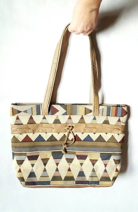 Large Woven Tote Southwest Tribal Brown Tapestry B