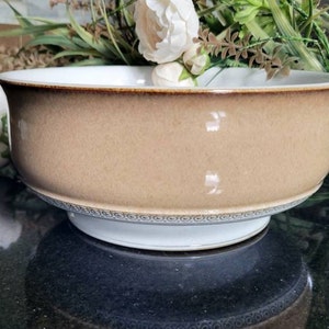 Denby Seville Vegetable Bowl Brown & White Footed Stoneware Ceramic Vintage Servingware Made in England