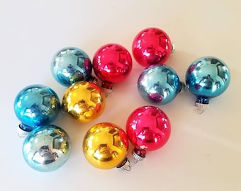 Shiny Brite Christmas Ornament Set 2 Inch Baubles MCM Christmas Tree Decor Vintage Pink Blue Gold