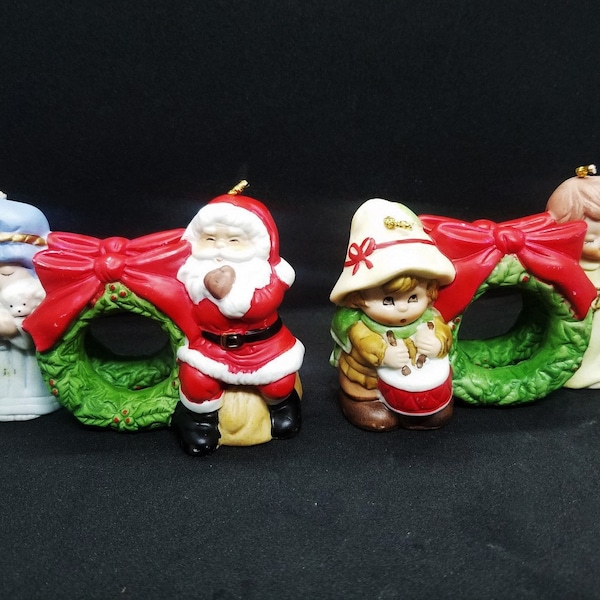 Lil Chimers Napkin Ring Christmas Ornament Porcelain Vintage Lil Chimer Bell Ornament Wreath Shepherd, Drummer, Santa, Angel