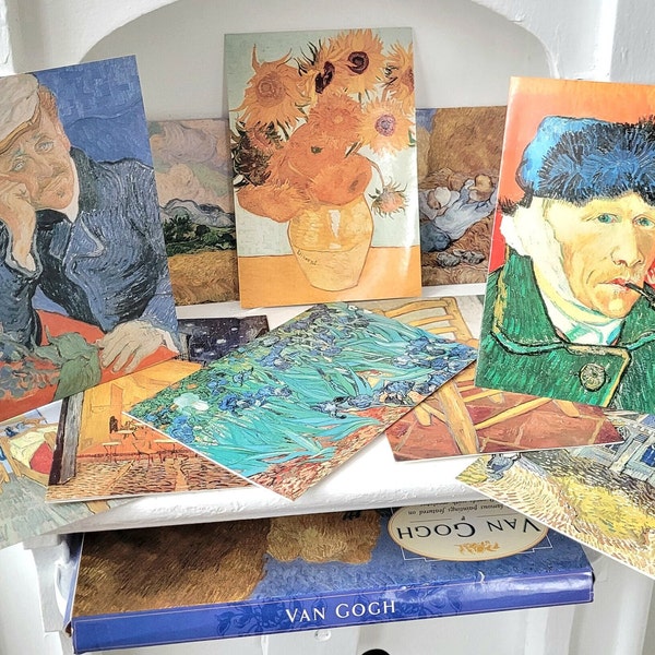 Vincent Van Gogh 20 Cards & Envelopes Set 5x7 Vintage Blank Notecards Irises, Cafe Terrace, Corn Field Cypress, Sunflowers, Afternoon Nap