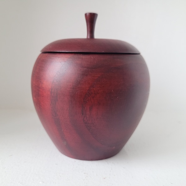 Vintage Wooden Apple Jar Sculpture Handmade Turned Wood Shelf Decor Small Storage Trinket Box Farmhouse Teacher Gift