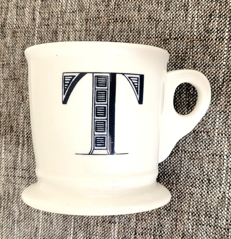 Anthropologie Mug Monogram Letter "C" "F" "J" "R" "N" "T" Vintage Ceramic Shaving Style Cup 16 Oz T Letter