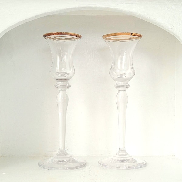 Crystal Candlestick Set 7.75" Tall w/ Gold Trim Vintage Candlesticks Mikasa Jamestown Taper Candle Holders Mantel Decor Colonial Style