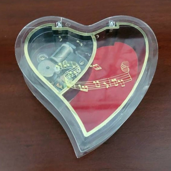 Lucite Heart Music Box Acrylic Vintage Music Box