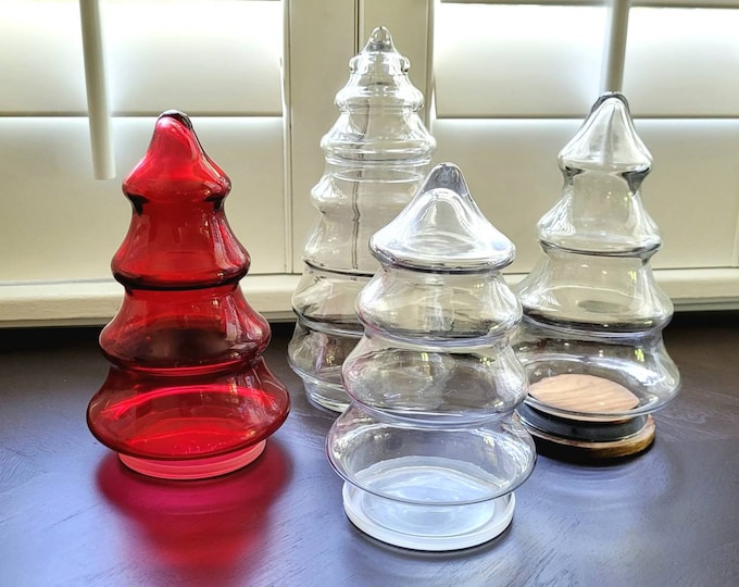 Vintage Christmas Tree Candy Jar With Lid Glass Apothecary Jar Etsy