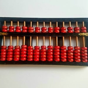 Wood Abacus Soroban Calculator Chinoiserie Decor Bamboo Rods 91 Wooden Beads MCM Vintage Decor Gift for Him Accountant Office Decor