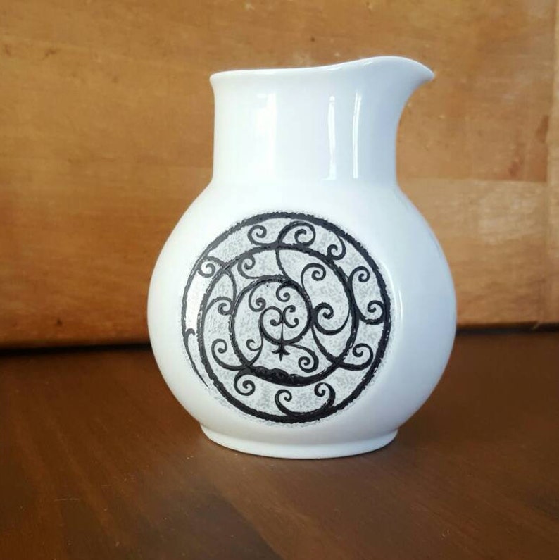 Vintage Noritake Younger Image China Esperanza Creamer Ceramic Retro Kitchen Scroll Gray Black Cafe White Epsteam 6924 FeelzLikehome Gift