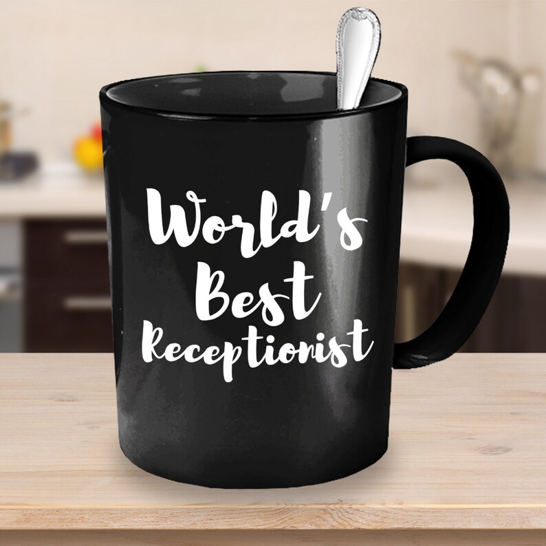 World's Best Receptionist Black Coffee Mug Office Gift Etsy