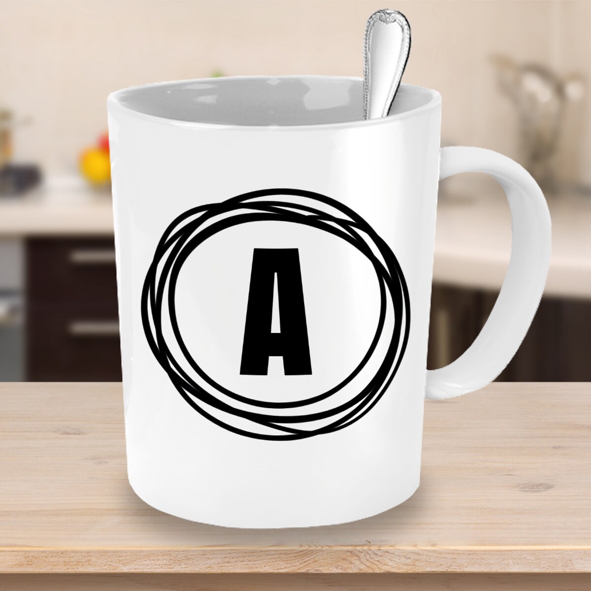 Personalised Initial Coffee Mug with Doodle Circle Design