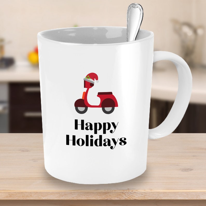 Happy Holidays with Cute Scooter Coffee Mug Easy Gift