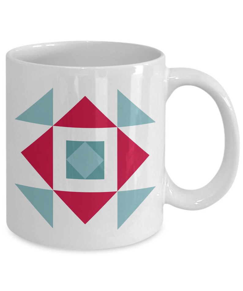 Quilting Coffee Mug Quilt Block 4 Red and Aqua Quilt Block Etsy