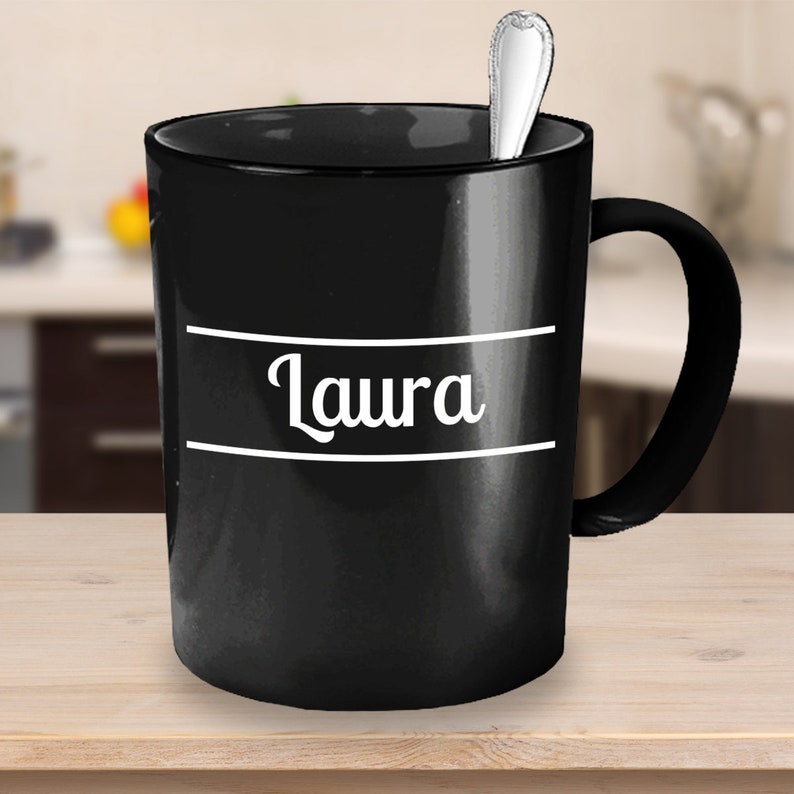 Personalised Name Black Coffee Mug Cursive Font with Simple Etsy