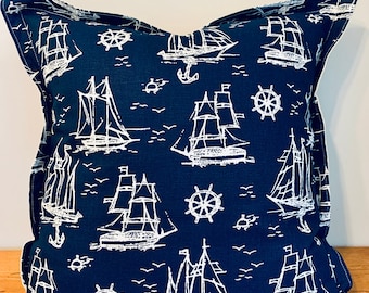 Navy Blue Sailing Pillow Cover: 100% Cotton Canvas, Nautical Decor