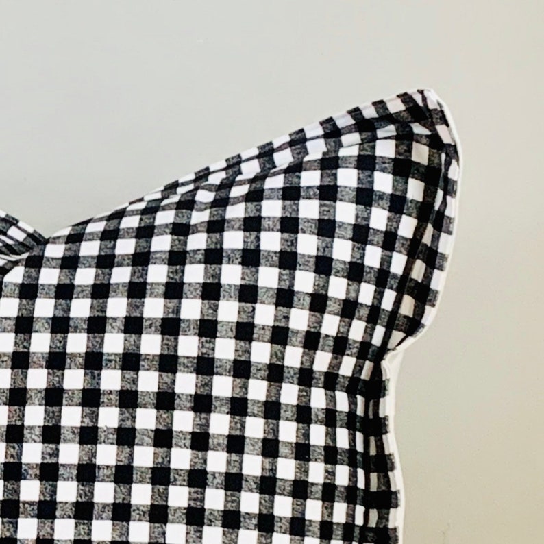 100/% Cotton 20x20 Pillow Cover or Cover and Pillow Form Black /& White Buffalo Check Pillow with Bleached Canvas Back