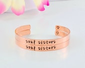 Soul Sisters - Hand Stamped Copper, Brass or Aluminum Cuff Bracelets Set of 2 , Sorority Sisters Best Friends BFF Personalized Gift