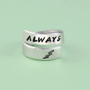 ALWAYS Ring, Fandom Gift Ring, Hand Stamped Aluminum spiral Ring, Magical Movie Inspired, Best Friends  Gift, Personalized Gift Ring