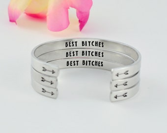 BEST BITCHES - Hand Stamped Aluminum, Copper or Brass Cuff Bracelet Set of 3, Sorority Sisters Best Friends BFF Gifts, V2