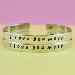 i love you more/i love you most - Hand Stamped Cuff Bracelets Set,  Gift for Couples, Mother Daughter, Best Friends Friendship
