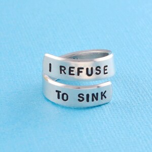 I REFUSE TO SiNK Hand Stamped Spiral Ring, Anchor Ring, Motivational Inspirational Ring, Best Friends BFF Gift image 2