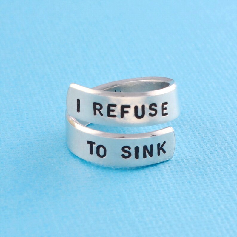 I REFUSE TO SiNK Hand Stamped Spiral Ring, Anchor Ring, Motivational Inspirational Ring, Best Friends BFF Gift image 2