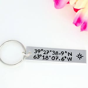 Latitude Longitude Coordinates Keychain - Hand Stamped Aluminum Key Chain, Boyfriend Gift, GPS Location Personalized Wedding Gift