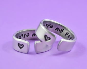 you're my person - Hand Stamped Aluminum Cuff Rings Set, Couples Promise, Sorority Sisters Best Friends Friendship Gift  Secret Message